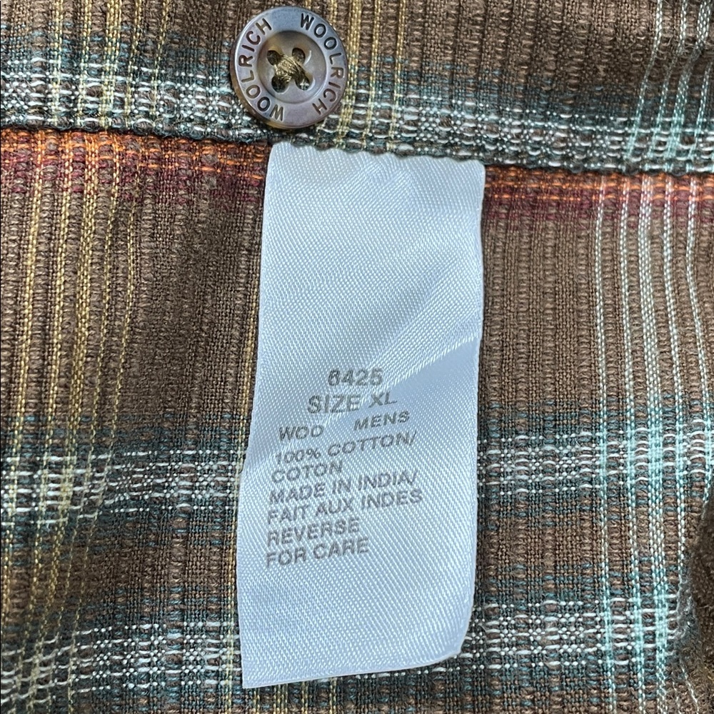 Mens Woolrich Cotton Outdoors Striped Button Up Brown Blue Orange Size X-Large - Picture 9 of 15